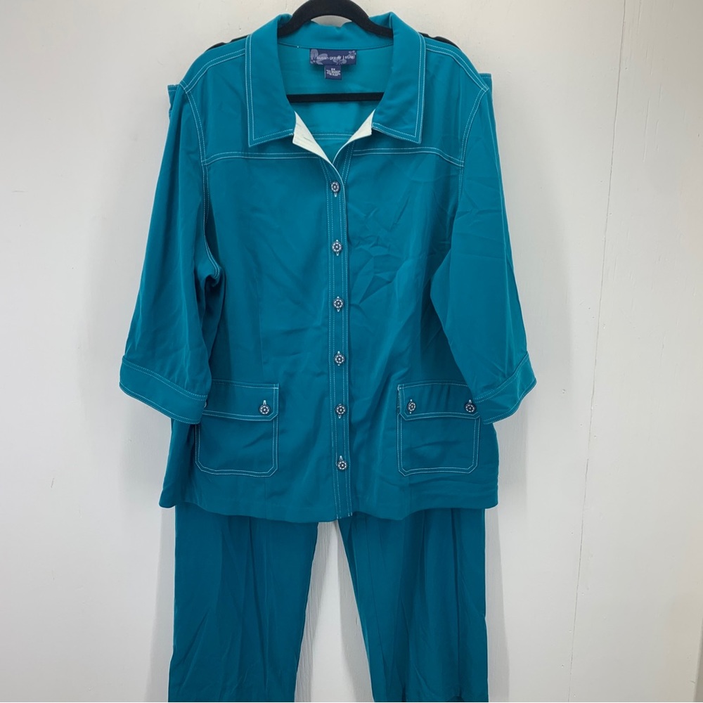 Susan Graver In Style 2X Set Track Suit Jacket Pants A79670 Blue Green 2 piece